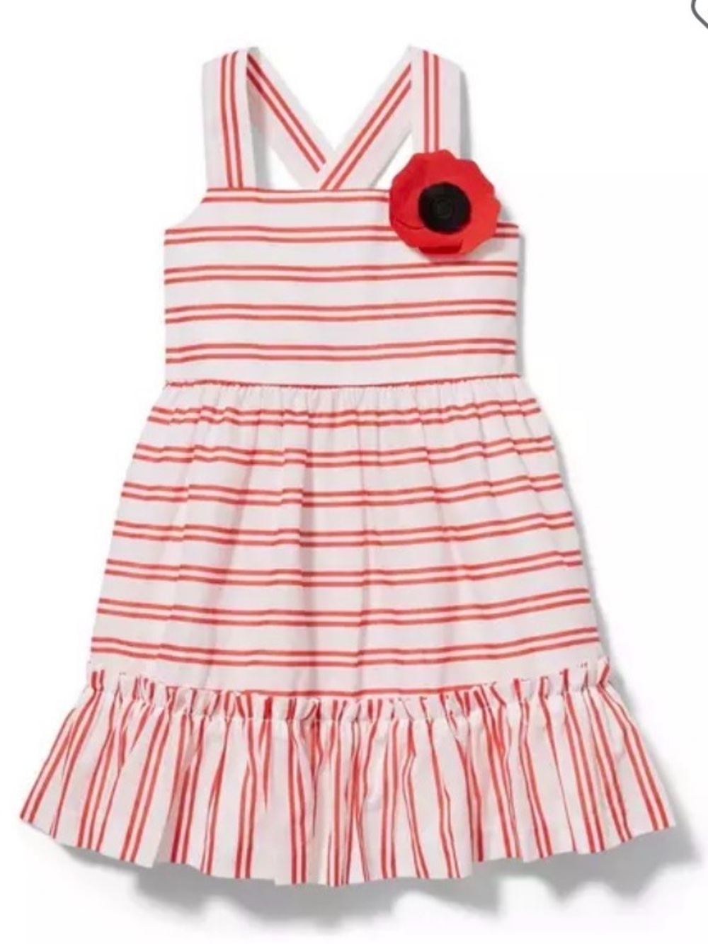 Janie and Jack White Dress with Red Stripes and Red Flower